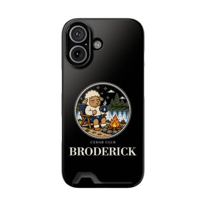 Camping Sheep Phone Case with Card Holder — Personalized 'Broderick' Outdoor Campfire Design