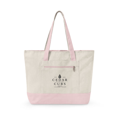 Canvas Tote Bag — Personalized 'Cedar Cubs' / Hiking Sheep Design, Zippered Beach & Market Tote