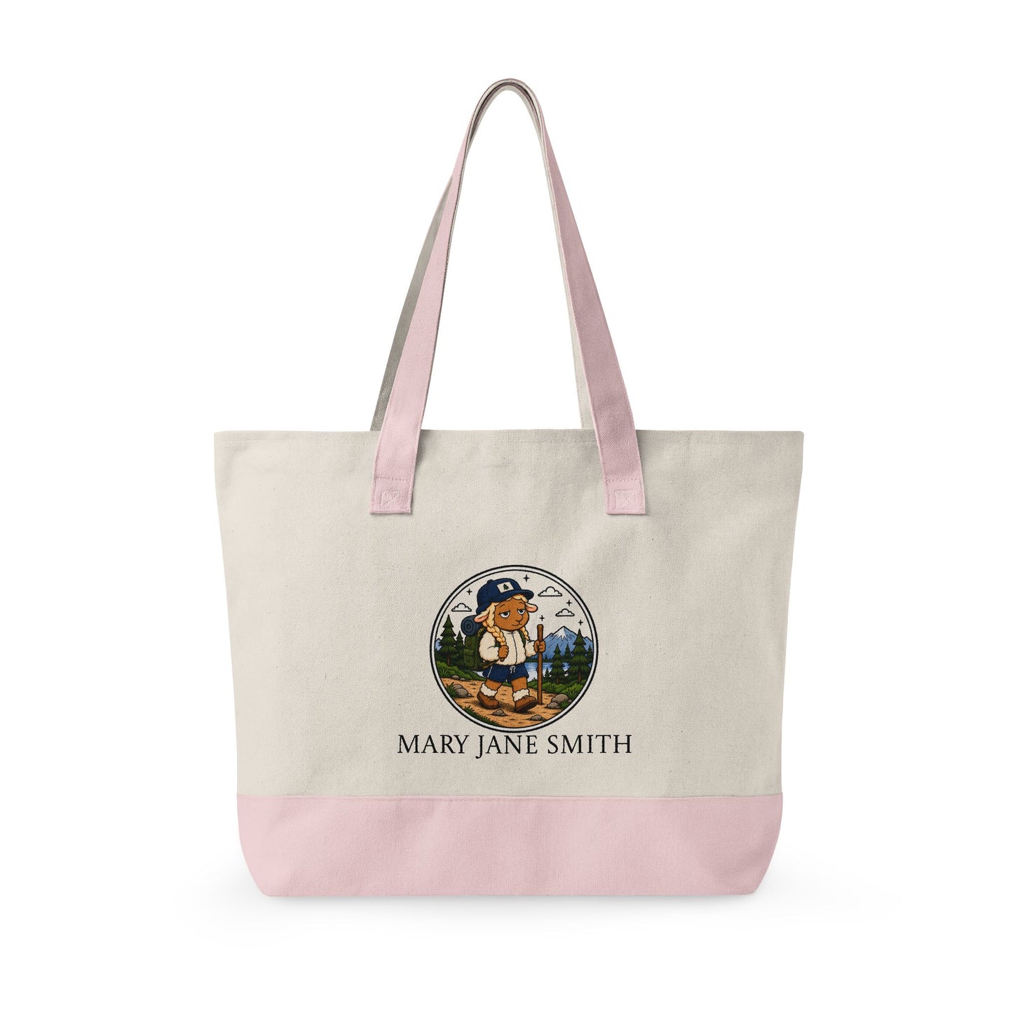 Canvas Tote Bag — Personalized 'Cedar Cubs' / Hiking Sheep Design, Zippered Beach & Market Tote