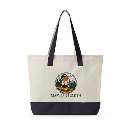 Canvas Tote Bag — Personalized 'Cedar Cubs' / Hiking Sheep Design, Zippered Beach & Market Tote