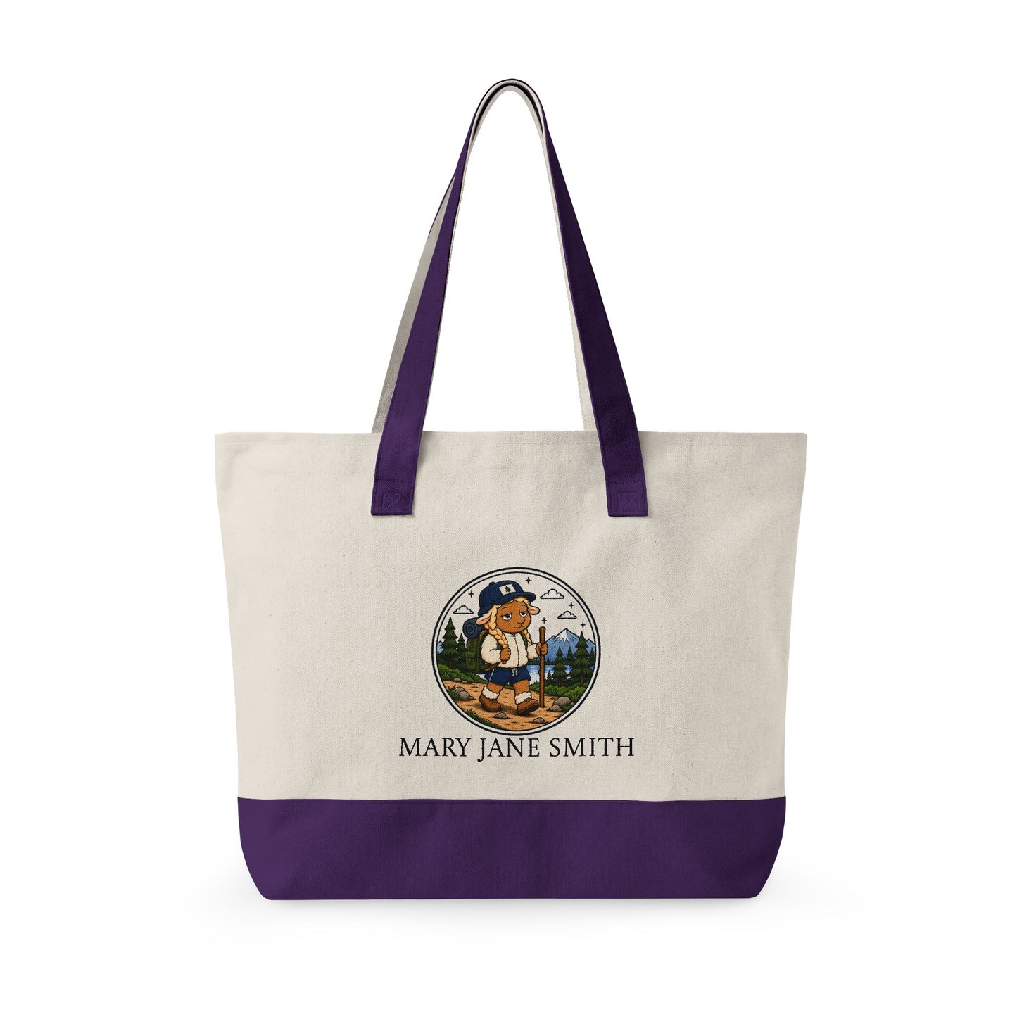 Canvas Tote Bag — Personalized 'Cedar Cubs' / Hiking Sheep Design, Zippered Beach & Market Tote