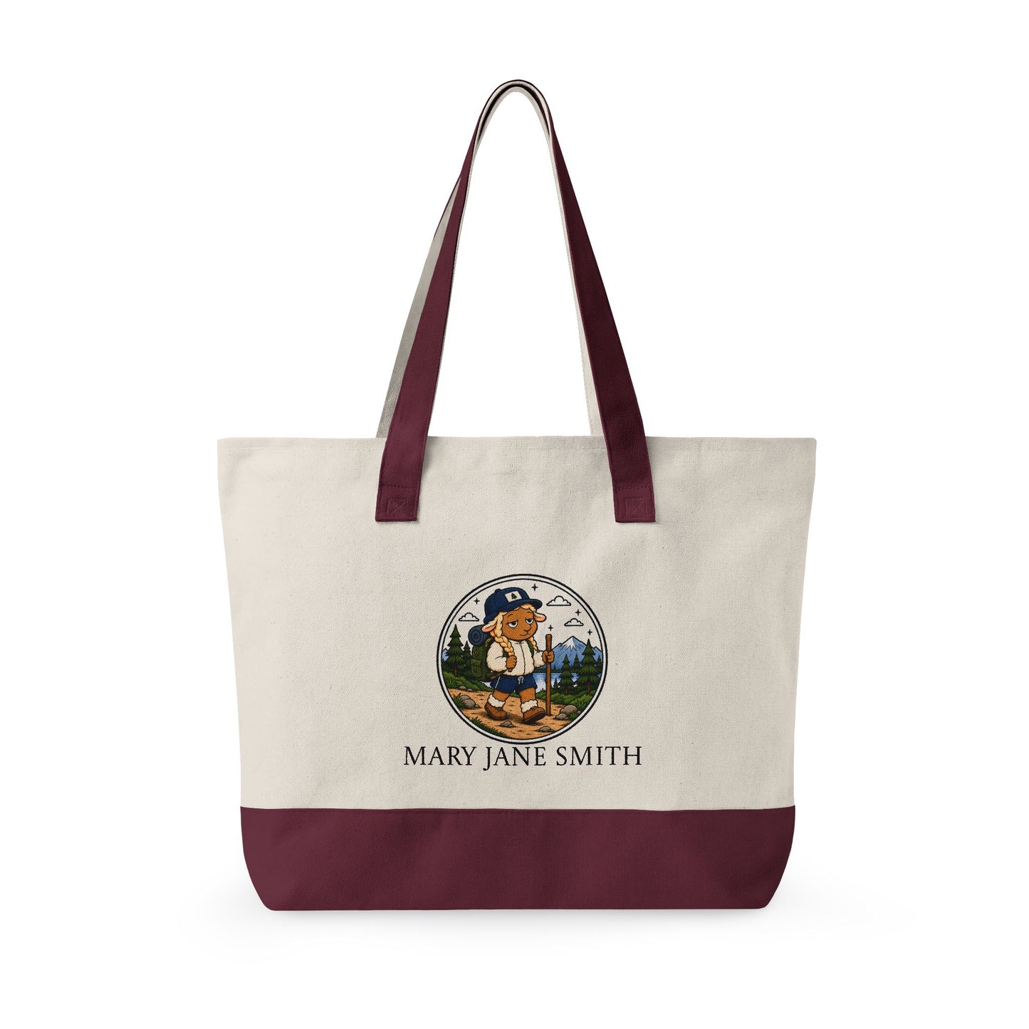 Canvas Tote Bag — Personalized 'Cedar Cubs' / Hiking Sheep Design, Zippered Beach & Market Tote