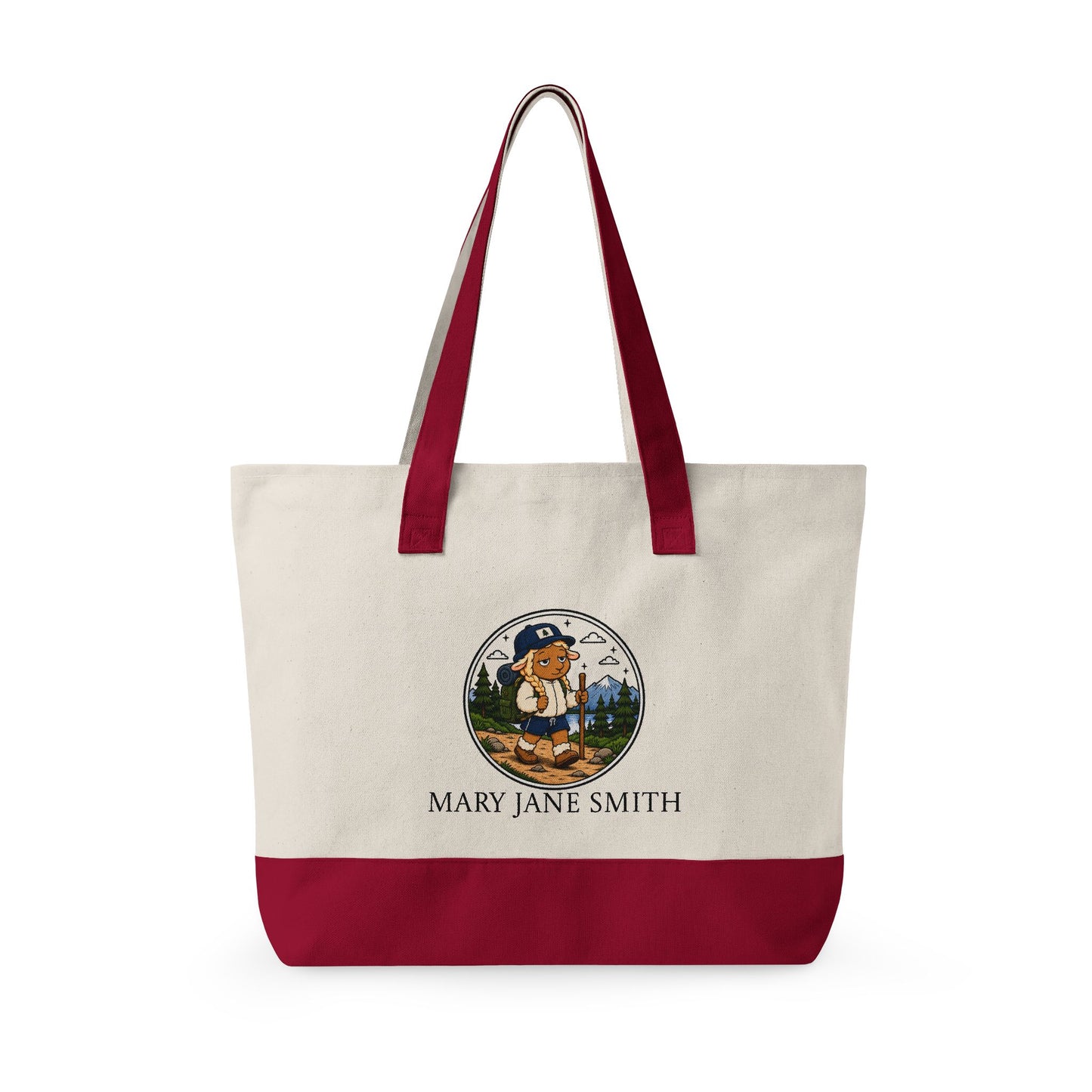 Canvas Tote Bag — Personalized 'Cedar Cubs' / Hiking Sheep Design, Zippered Beach & Market Tote