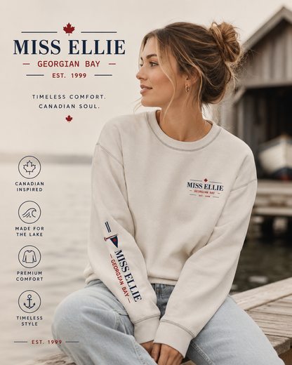 Cedar Club Crewneck Sweatshirt — Vintage Lakeboat Cabin Graphic