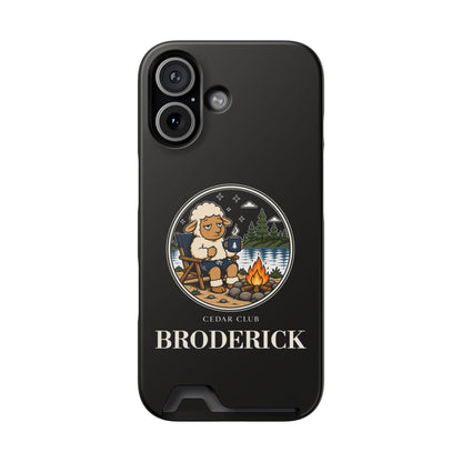 Camping Sheep Phone Case with Card Holder — Personalized 'Broderick' Outdoor Campfire Design