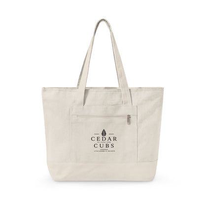 Canvas Tote Bag — Personalized 'Cedar Cubs' / Hiking Sheep Design, Zippered Beach & Market Tote
