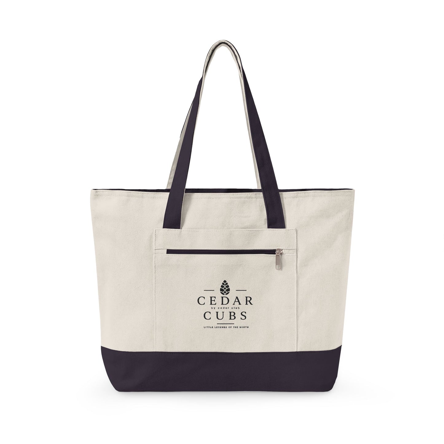 Canvas Tote Bag — Personalized 'Cedar Cubs' / Hiking Sheep Design, Zippered Beach & Market Tote