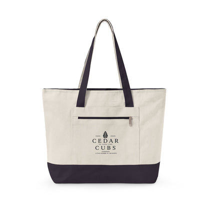 Canvas Tote Bag — Personalized 'Cedar Cubs' / Hiking Sheep Design, Zippered Beach & Market Tote