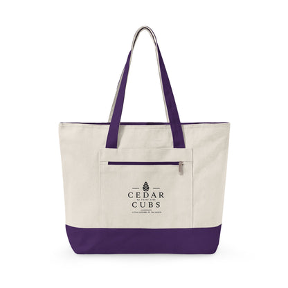 Canvas Tote Bag — Personalized 'Cedar Cubs' / Hiking Sheep Design, Zippered Beach & Market Tote