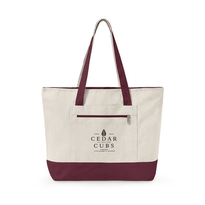 Canvas Tote Bag — Personalized 'Cedar Cubs' / Hiking Sheep Design, Zippered Beach & Market Tote