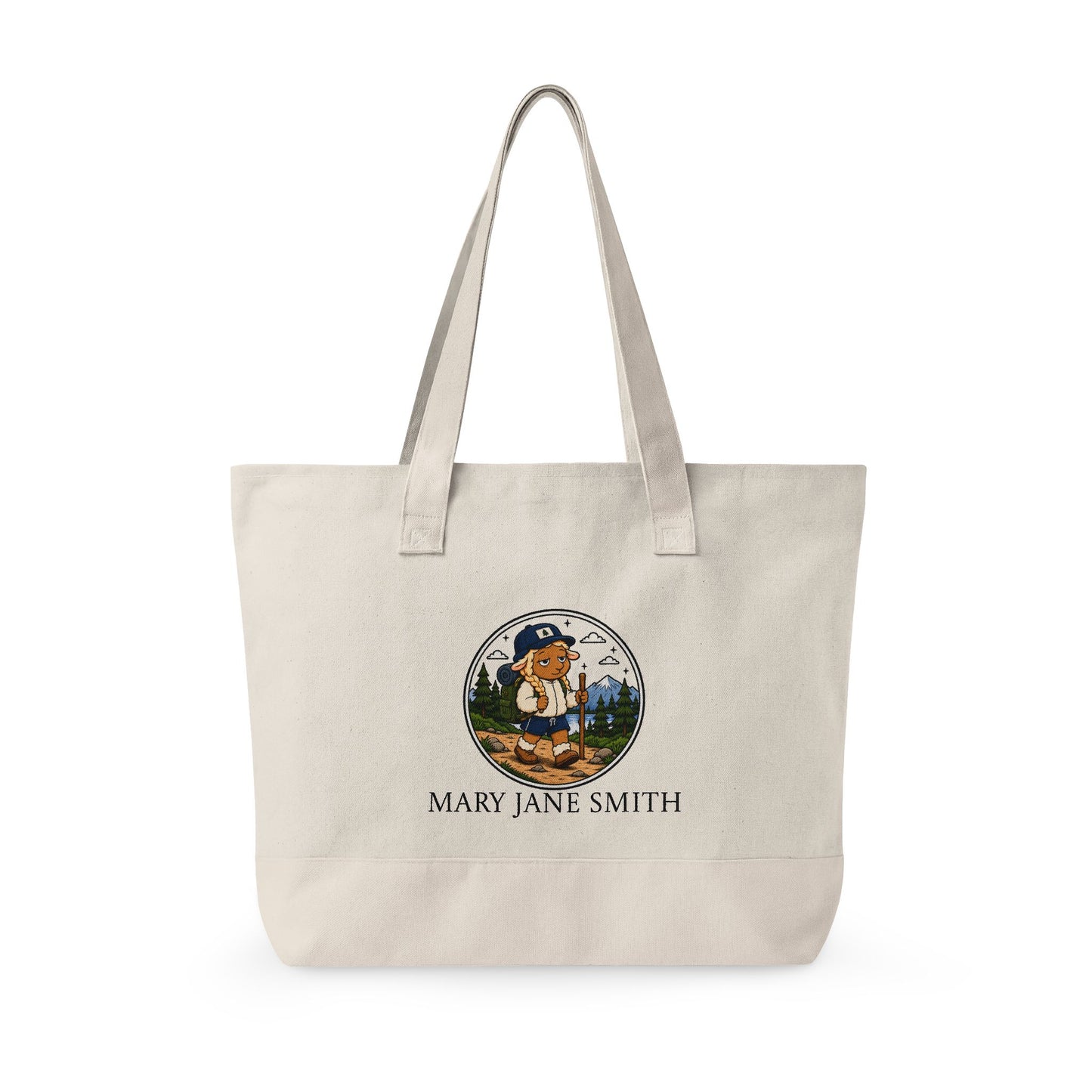 Canvas Tote Bag — Personalized 'Cedar Cubs' / Hiking Sheep Design, Zippered Beach & Market Tote