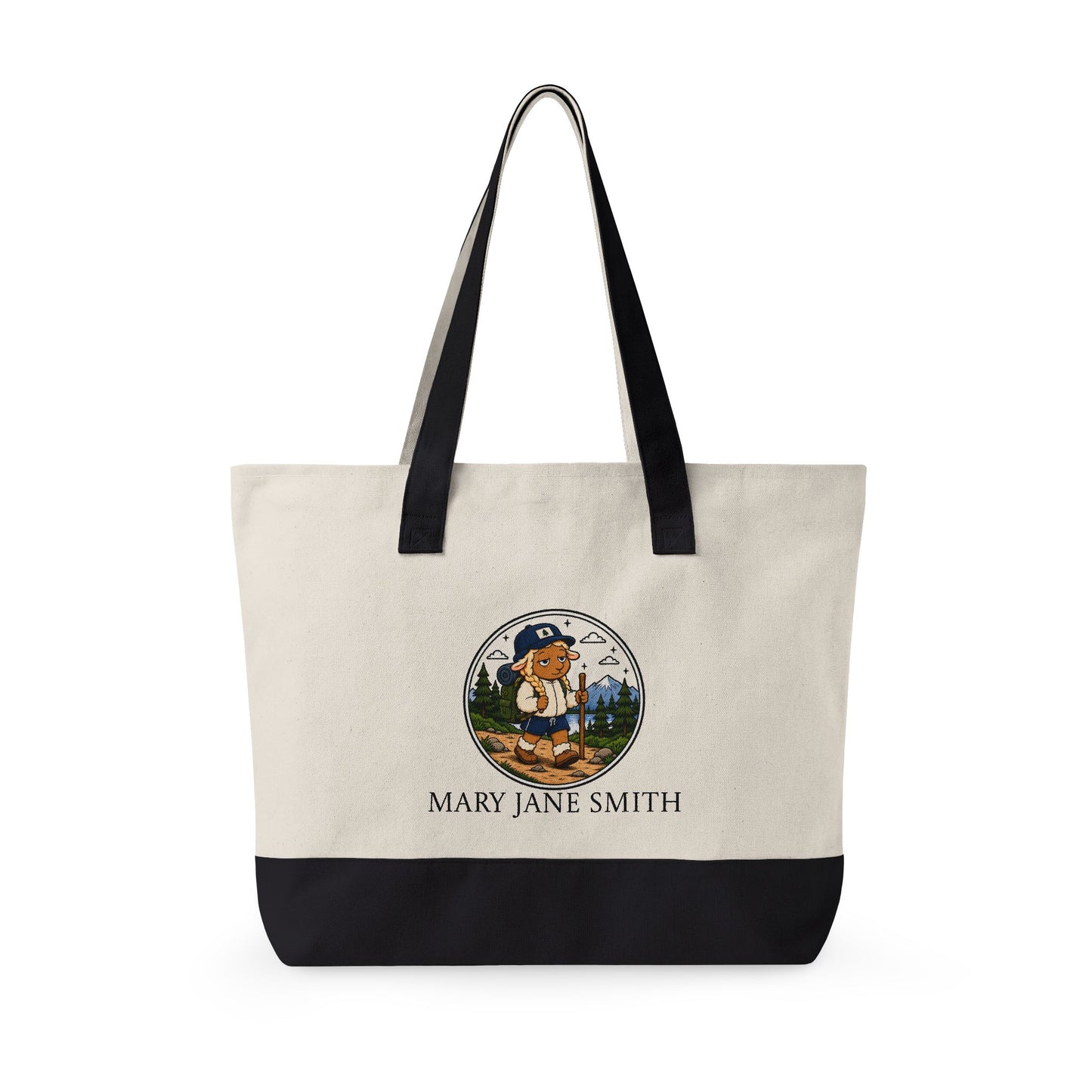 Canvas Tote Bag — Personalized 'Cedar Cubs' / Hiking Sheep Design, Zippered Beach & Market Tote
