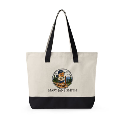 Canvas Tote Bag — Personalized 'Cedar Cubs' / Hiking Sheep Design, Zippered Beach & Market Tote